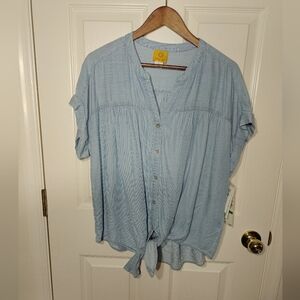 RUBY RD. Soft Blue Pinstripe Button-Down Shirt
